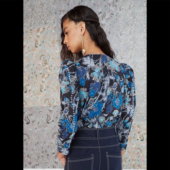 Ulla Johnson Blouse Blue Floral Terese 2 EUC - Picture 2 of 8